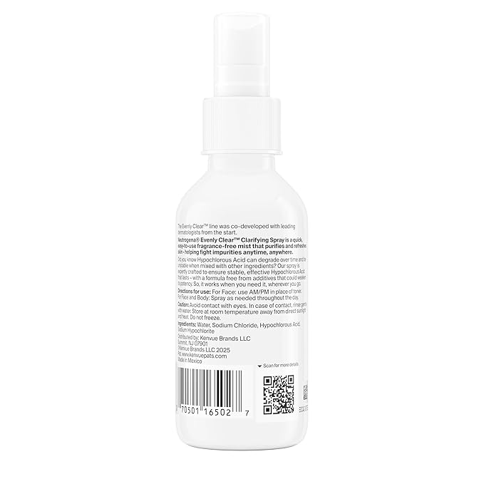 Neutrogena Evenly Clear Clarifying Hypochlorous Acid Spray, Purifying Face & Body Mist Helps Refresh Acne-Prone Skin While Fighting Impurities Anytime, Anywhere, 4 fl. oz