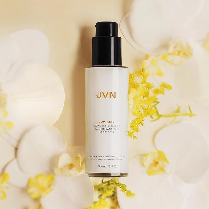 JVN Complete Blowout Styling Milk, 0.84 Fl Oz, Travel Size, Frizz Fighting, Heat Activated Style Extending Hair Cream and Heat Protectant, Hair Care for Women and Men, Silicone Free