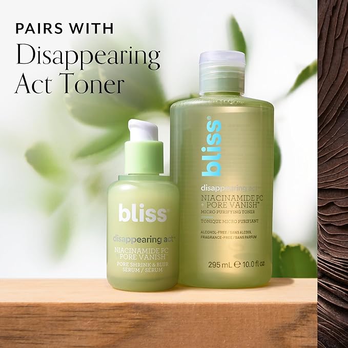 Bliss Disappearing Act Toner + Disappearing Act Pore Serum Duo | Niacinamide, Pore-Minimizing Set for Clear, Smooth Skin