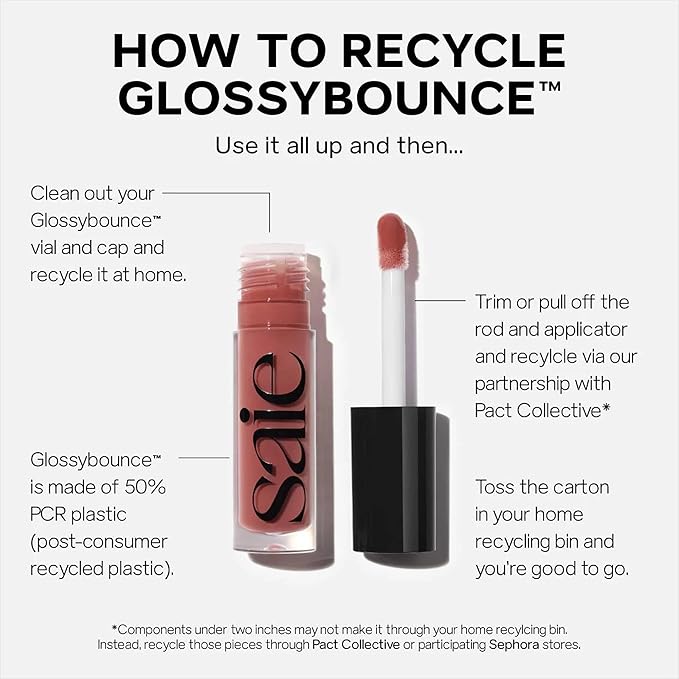 Saie Glossybounce High-Shine Hydrating Lip Gloss Oil - Sheer Tinted Lip Oil with Hyaluronic Acid + Jojoba Oil for Long-Lasting Moisture (.17 oz) (Disco + Bounce)