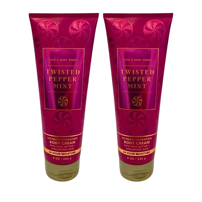 Bath & Body Works Ultra Shea Body Cream, 8oz Each, Pack of 2 (Twisted Peppermint)