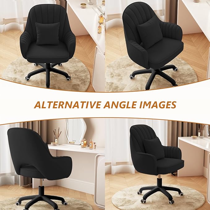 Home Office Chair Velvet Vanity Chairs Makeup Desk Chair with Wheels Mid Back Computer Chairs Height Adjustable Swivel Rolling Task Chair for Living Room, Bedroom, Office