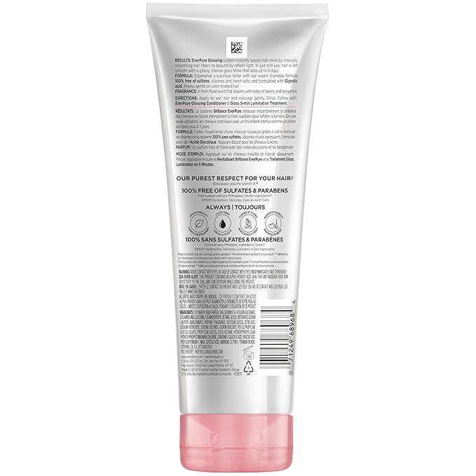 L'Oreal Paris Glossing Sulfate Free Conditioner with Glycolic Acid,Hair Care for Lasting Shine and Smoothness for Dull,Dry Hair,EverPure,6.8 Fl Oz,(Pack of 2)
