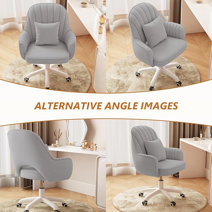 Home Office Chair Velvet Vanity Chairs Makeup Desk Chair with Wheels Mid Back Computer Chairs Height Adjustable Swivel Rolling Task Chair for Living Room, Bedroom, Office