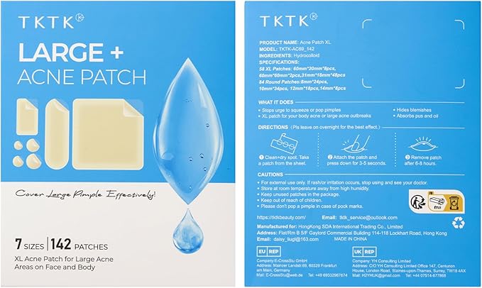 Large Pimple Patches for Face, 7 Sizes Big Acne Patches, FSA Eligible XL Hydrocolloid Bandages for Body, Chin, Forehead, Nose, Blemish Zit Breakouts, Hydrocolloid Patch (Square, Strip, Dot 142 Count)