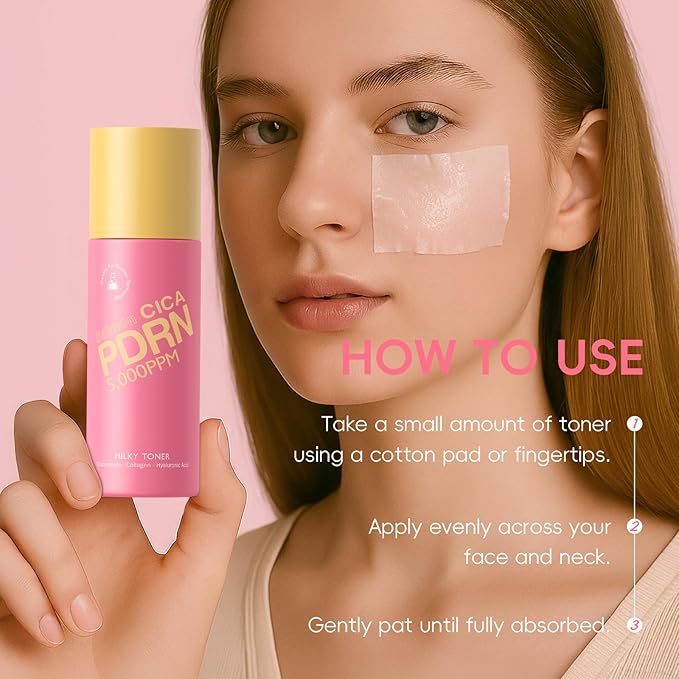 PDRN CICA Milky Toner, 5000ppm Salmon PDRN & Centella Hydrating Toner for Face with Niacinamide & Hyaluronic Acid, Support Skin Barrier & Boost Radiance, Suitable for All Skin Types (Pack of 2)