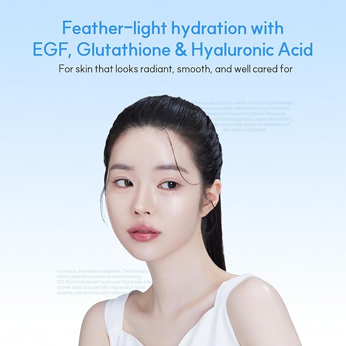 Oil-Free Water Gel Moisturizer for Oily & Sensitive Skin – Lightweight Korean Hydrating Gel with Hyaluronic Acid & Glutathione, Fast Absorbing & Non-Greasy, 3.38 fl.oz