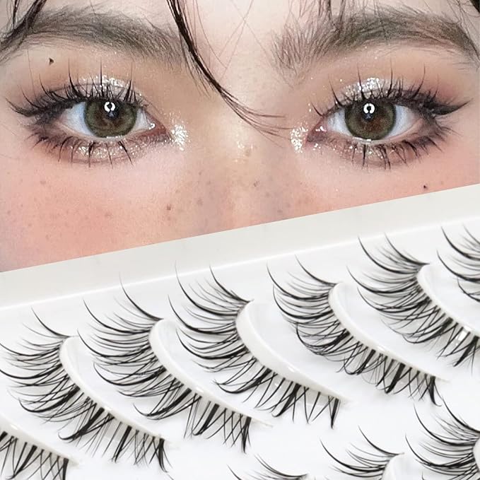 Anime Lashes With Clear Band Korean Lashes 13mm Natural Manga Look Eyelashes Wispy Anime Eyelashes 10 Pairs False Lashes Japanese Korean Natural Lashes Asian Makeup Cosplay Lashes by Obeyalash