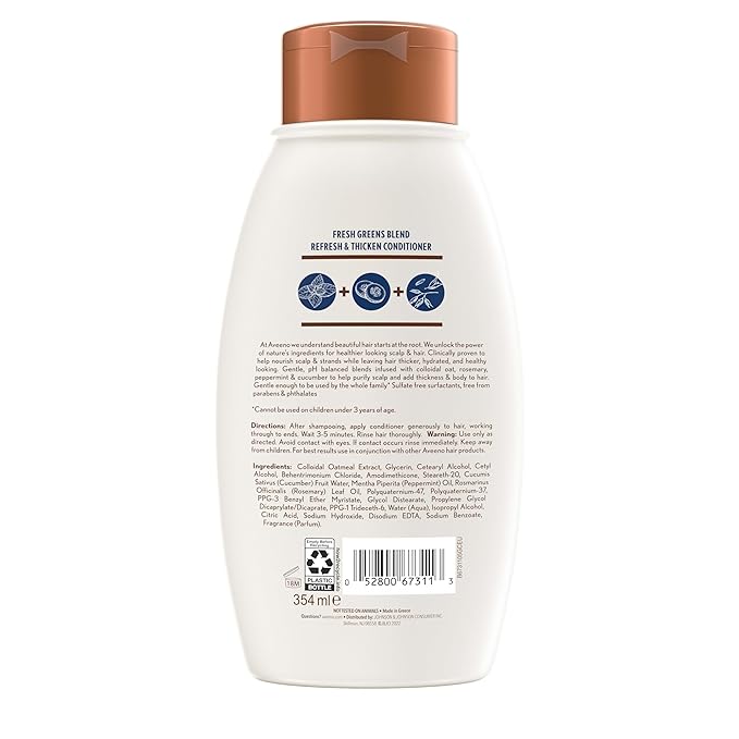 Aveeno Fresh Greens Blend Natural Volumizing Conditioner, Cucumber, Rosemary, for Fine Hair, 12 fl oz
