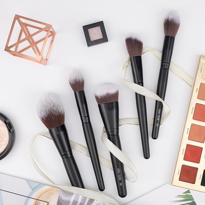 Makeup Brushes 5Pcs Face Makeup Brush Set - Synthetic Fiber Foundation, Blush, Powder, Contour Brushes with Wooden Handle for Flawless Makeup Application