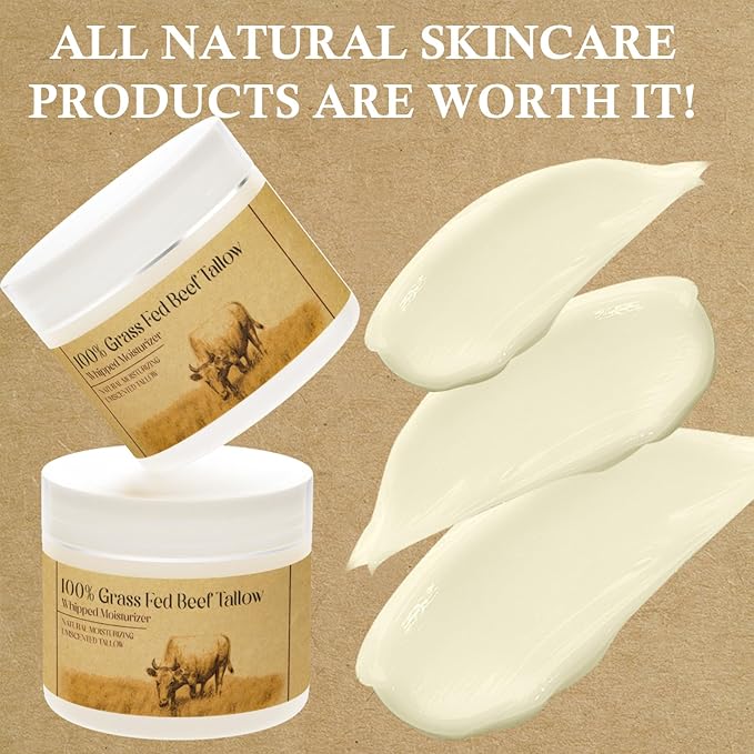Beef Tallow for Skin, Beef Tallow for Face,Unscented Natural Face Moisturizer, Whipped Tallow Balm, Deeply Moisturizes and Soothes the Skin, 1.7 OZ