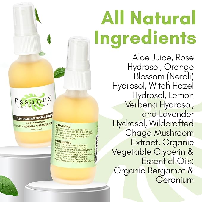 Essance Facial Toner for Women & Men – 2 oz | Rose, Orange Blossom Face Toners | Aloe Juice Face Mist | Vegan Daily Skin Care & Travel Essentials For Women, Men