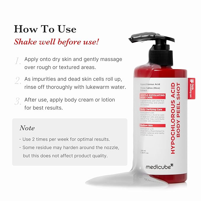 medicube Dual Body Peel Shot Duo: Hypochlorous Acid and Turmeric Body Peel Shot | for Gentle Exfoliation for Dead Skin Cells, Rough Patches, and Visible Concerns | Brightening & Calming Care