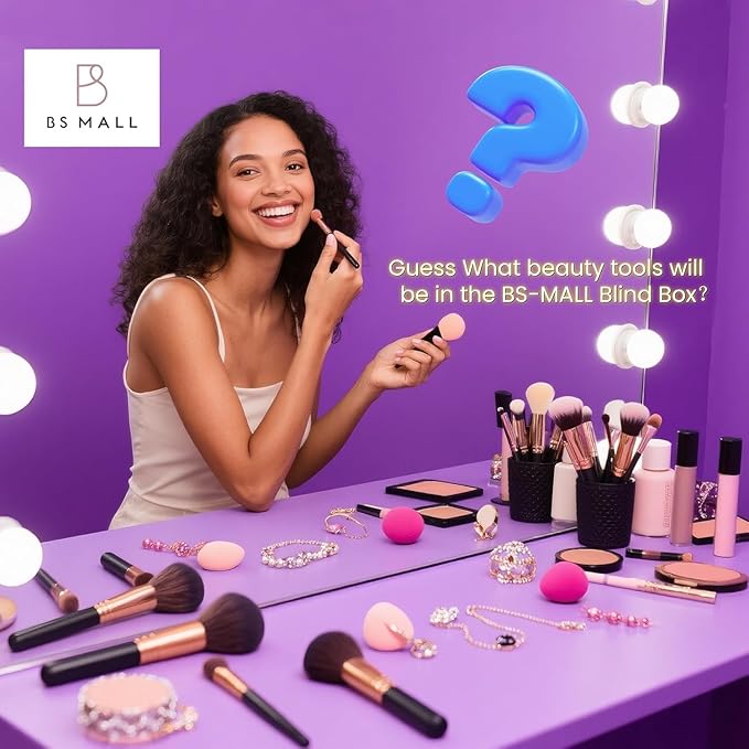 BS-MALL Makeup Brushes & Beauty Tools Assortment Box – Curated Collection of Makeup Brushes, Makeup Bag, Makeup Sponge, Hair Ties & More Professional Beauty Tools for Daily Use & Travel(L)