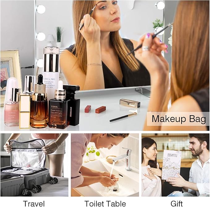 BOYATU Travel Makeup Bag Organizer: 3 Pcs Set Large Capacity Cosmetic Bags Holds 10–20 100ml Full-Size Bottles - 180°Open-Flat Make up Case 3-sec touch-up - Toiletry Bag Gift women (01-D-Green)