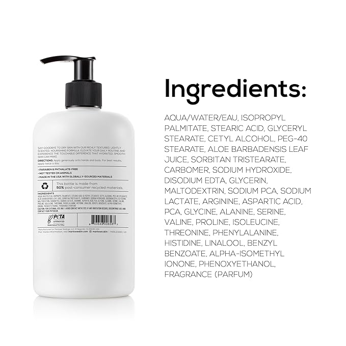 MARLOWE. No. 002 Body Lotion for Men, 15 oz Pump, Original, Revitalizing Dry Skin Lotion with Aloe Vera & Amino Acids, Hydrates & Nourishes, Lightly Scented