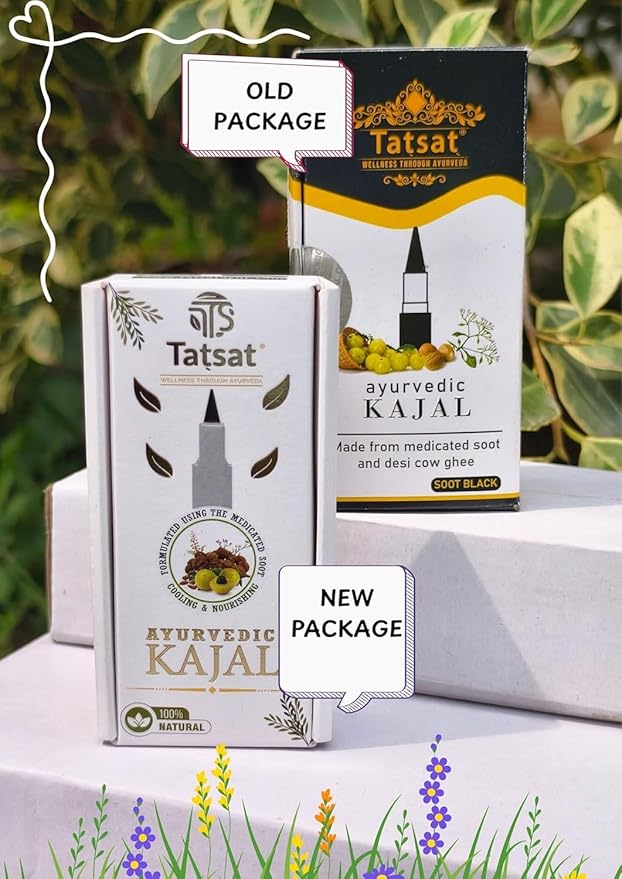 Tatsat Ayurvedic Herbal Kajal | Natural, Lead-Free & Chemical-Free Eye Care | Soothing Formula for Everyday Use | Safe for All Skin Types | Made with Triphala, Chakshushya Herbs, Castor Oil etc