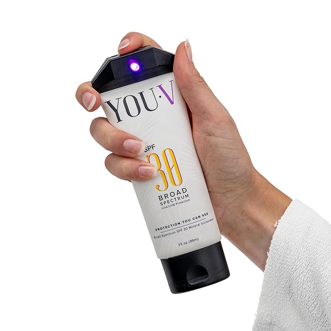 YouV Mineral Sunscreen SPF 30 with UV Detection Light – Zinc Oxide Broad Spectrum Protection – See Sunscreen Coverage to Avoid Missed Spots – Reef Safe, Kid Friendly