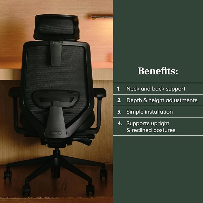 Branch Adjustable Ergonomic PRO Headrest Attachment - Only Compatible Ergonomic Chair PRO - Experience Optimal Comfort and Support - Everglade