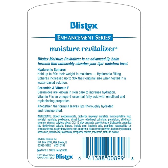 Blistex, Moisture Revitalizer, Lip Balm, Lip Moisturizer, Hydration, Ceramide Formula, 0.13 Ounce