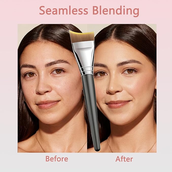Foundation Brush, Angled Makeup Brush Ultra Thin Facial Brush Fast Flawless Face Mask Brushes for Blending Liquid Foundation, Blending Cream, Brown