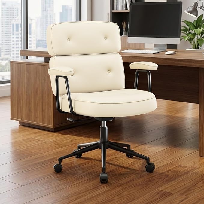OLIXIS Ergonomic Home Office Desk Chair, Computer Chair with Lumbar Support Adjustable Height Rolling Swivel Executive Task Armrests Chair, Off-White