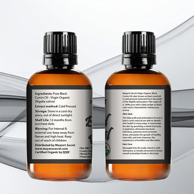 Pure Carrier and Essential Oils for Skin Care, Hair, Body Moisturizer for Face-Anti Aging Skin Care (Black Cumin Seed Oil Organic, 4oz)