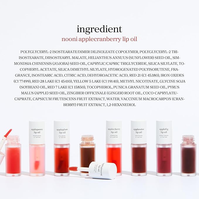 NOONI Korean Lip Oil - Applecranberry | Long-Lasting, Moisturizing, Plumping, Revitalizing for Dry Lips, Waterproof, No Peel Off, Hydrating Lip Stain, Stocking Stuffers Gifts For Teen Girls 0.12 FL Oz