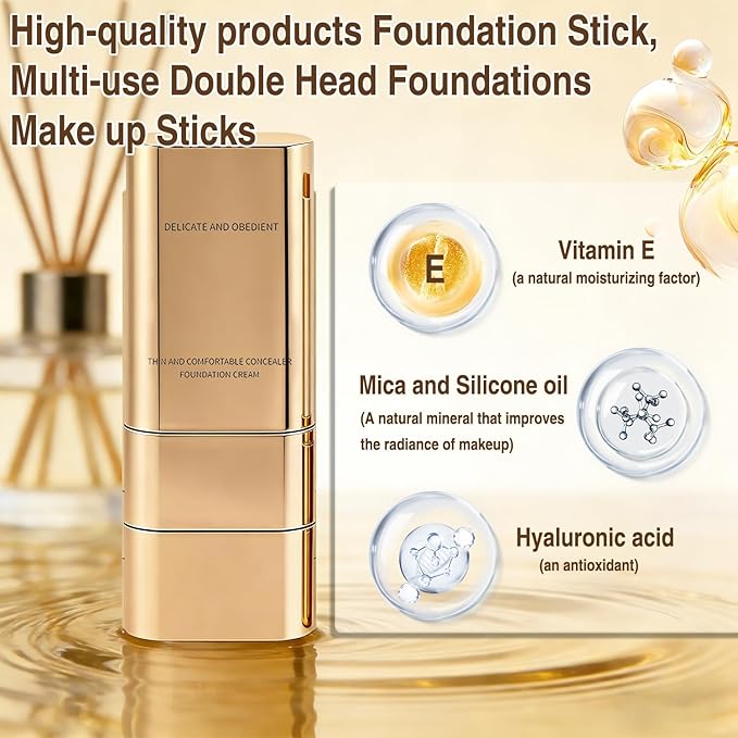 Dual-Ended Concealer Foundation Stick,Foundation Stick Korean 3 in 1,Full Coverage Cream Built-In Sunscreen,Long-Lasting StickFoundation (05 Deep Wheat)
