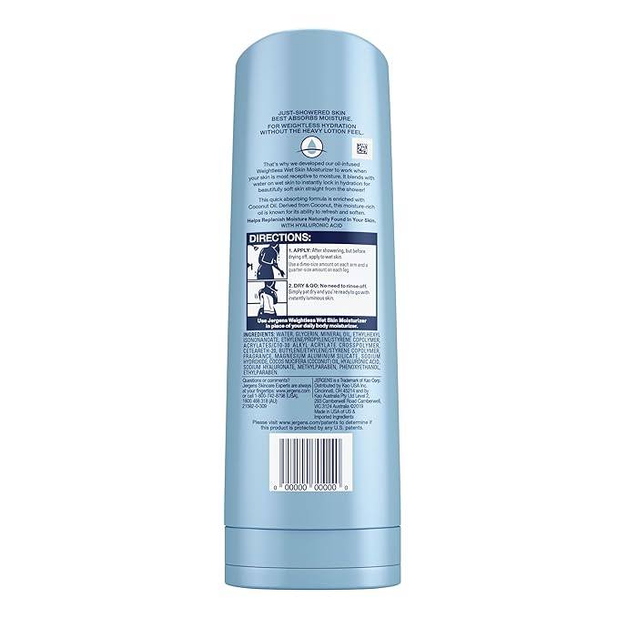 Jergens Wet Skin Body Moisturizer with Coconut Oil,In Shower Lotion for Dry Skin,Fast-Absorbing,Non-Sticky,Dermatologist Tested,10 Oz,(Pack of 6)