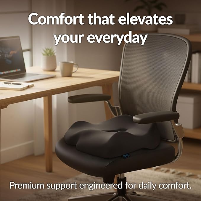 Everlasting Comfort Doctor Recommended Memory Foam Seat Cushion for Office Chairs & Car - Ergonomic Office Desk Accessories - Cushions for Tailbone Pain Relief, Sciatica (Dark Gray, XX-Large)