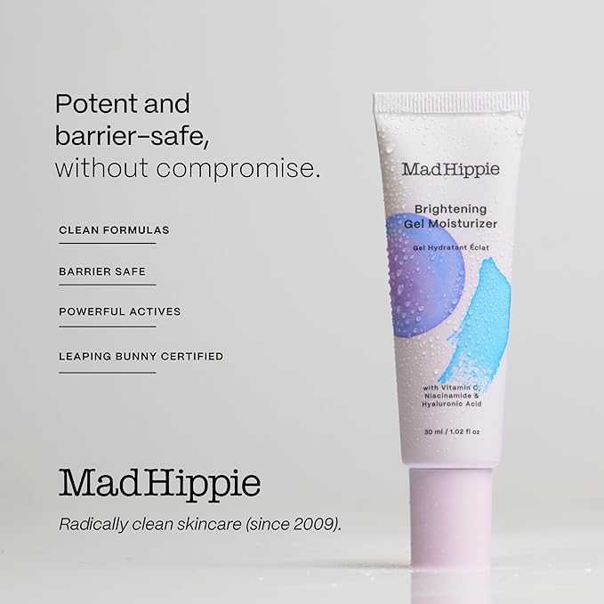 Mad Hippie Facial Moisturizer, Brightening Gel with Vitamin C, Niacinamide & Hyaluronic Acid – Oil-Free Moisturizer for Oily Skin, Acne-Prone Skin Care, 1.02 Fl Oz