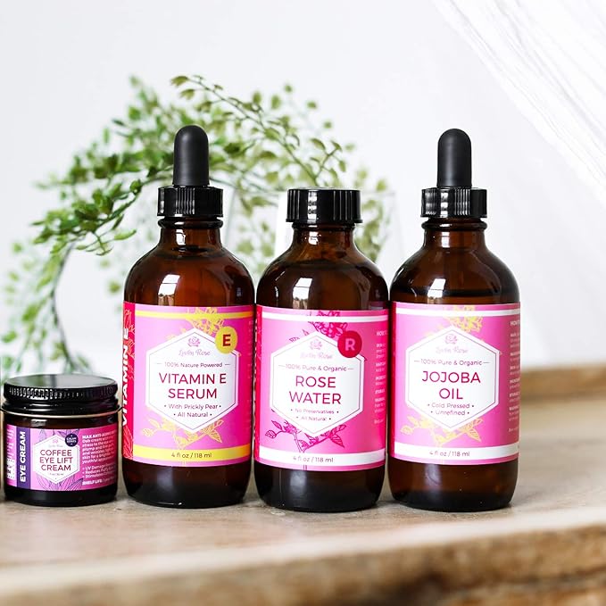 Jojoba Oil + Rose Water for Face Facial Toner Bundle by Leven Rose - Jojoba Moisturizer for Skin Hair Body and Nails 4 oz & Pure Moroccan Rosewater 4 oz
