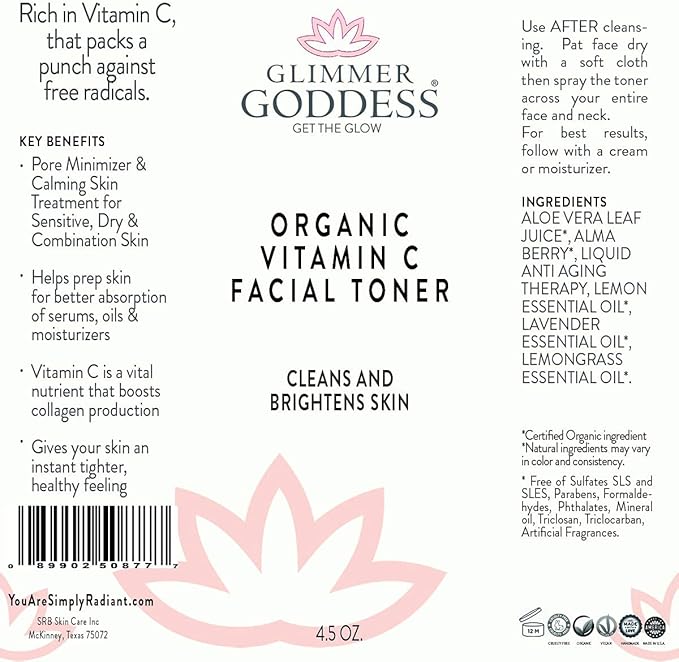 Organic Alcohol-Free Vitamin C Facial Toner Natural Astringent Face Toner With 28 Vitamins