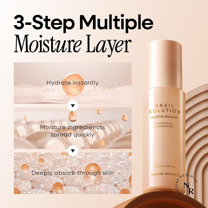 Nature Republic Snail Mucin Emulsion – Korean Moisturizer with Niacinamide, for Glowing Skin, Anti-Aging Korean Skincare, 120mL / 4.02 Fl.Oz