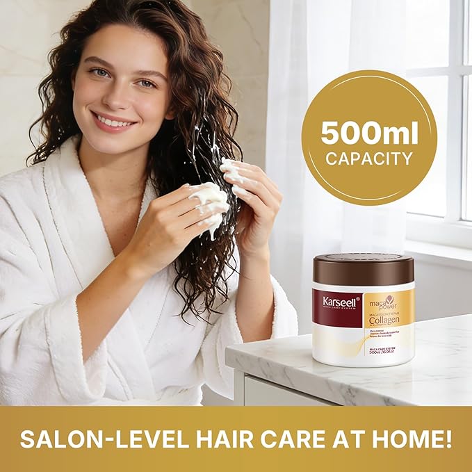 Karseell Collagen Hair Treatment Deep Repair Conditioning Argan Oil Collagen Hair Mask Essence for Dry Damaged Hair All Hair Types 16.90 oz 500ml