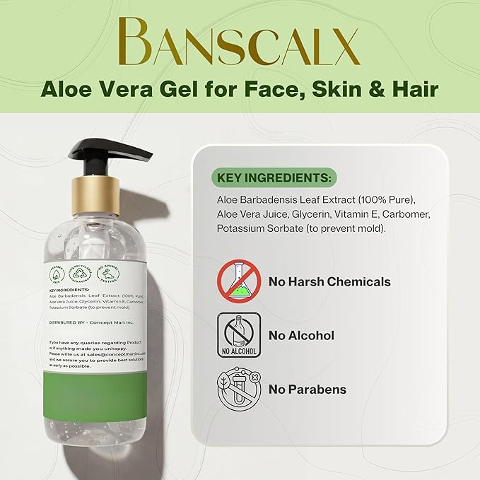 Aloe Vera Gel - 99% Pure Natural Aloe Vera - Hydrating & Soothing Gel for Face, Skin, Scalp & Hair – After Sun Care, Dry & Sensitive Skin, Non-Sticky, Alcohol-Free (10.14 oz)