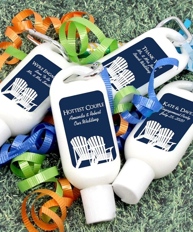 Personalized Sunscreen with Carabiner SPF 30, Custom Sunscreen for Wedding Favors, Party Favors - Silhouette Designs (Set of 12)