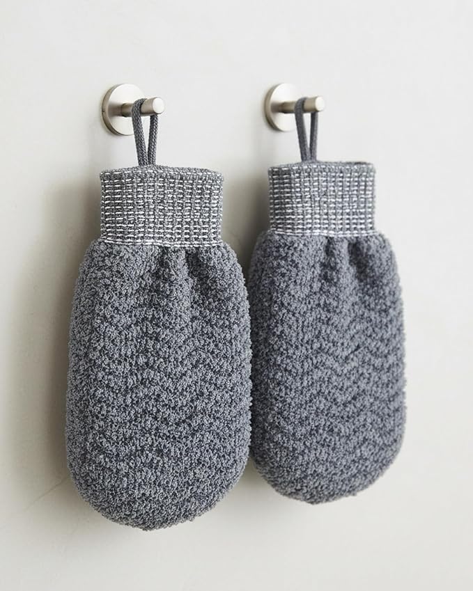 Exfoliating Gloves 2 Pack, Wave Texture Exfoliating Mitt for Dead Skin Remover, Body Scrub Gloves for Bath Shower, Korean Exfoliating Mitt, Loofah Alternative Body Scrubber for Women & Men
