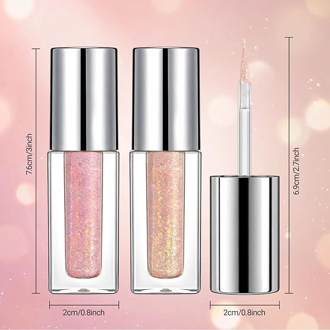 Erinde Liquid Glitter Eyeshadow Eyeliner, Metallic Shimmer Glitter Eyeshadow Liner, High Pigment Colored Eyeliner, Waterproof Long Lasting Sparkle Eye Makeup for Women, Silvery Pink