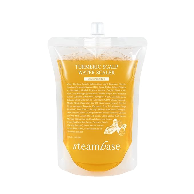 STEAMBASE Turmeric Scalp Water Scaler | Scalp Exfoliator for Itchy Dry Scalp, Thinning Hair, Buildup Remover, Treatment for Excess Sebum Oily Greasy Hair | Korean Hair Care Products, 16.9 fl oz