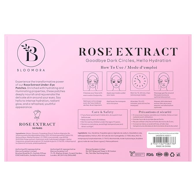 Rose Under Eye Patches (30 Pairs) - Under Eye Mask for Appearance of Dark Circles - For Puffy Eyes Smoothing - Skincare Mask