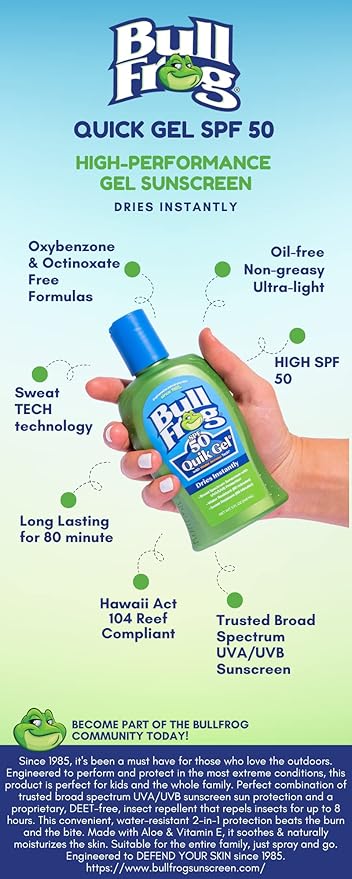 Bullfrog Quik Gel Sunscreen SPF 50 | Oxybenzone & Octinoxate Free | Broad Spectrum Moisturizing UVA/UVB, 5oz, 3 pack…
