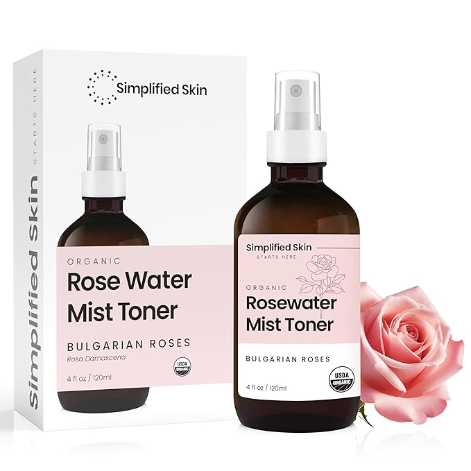 Organic Rose Water Spray for Face & Hair – Pure Rosewater Toner – Refreshing Mist for Skin Care, Makeup & Locs – Natural Rose Scent, 4 Oz (2 Pack)