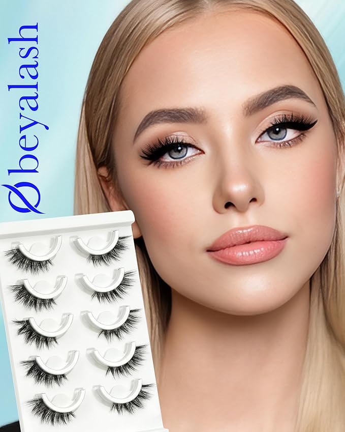 Waterproof Self Adhesive Eyelashes,Half Eyelashes 10-14mm 5 Pairs Natural Look Stick on False Eyelashes, No Glue Needed, Wispy Glueless Lashes Reusable and Comfortable by Obeyalash (6D49)