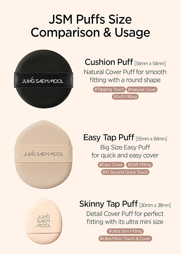 JUNG SAEM MOOL Cushion Puff | Natural Cover Puff for Smooth Fitting, Round Shape 2.1 Inch, Set (10p)