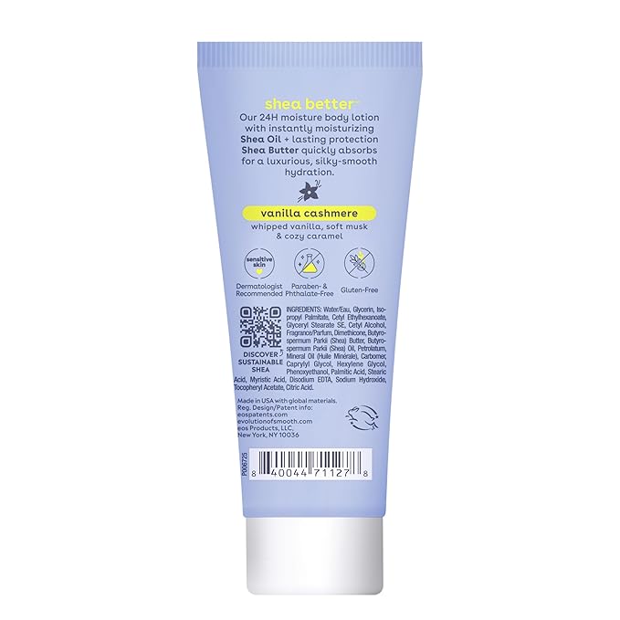 eos 24H Moisture Travel Body Lotion- Vanilla Cashmere, Travel Size Essential, Toiletries, Mini Body Lotion For Dry Skin, 2.5 fl oz