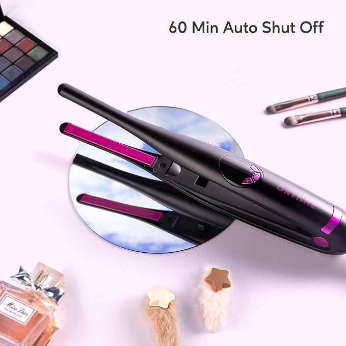Small Flat Irons for Short Hair, 5s Ultra Fast Heat Up Pencil Flat Iron, Negative Ions Mini Flat Iron for Edges, 3/10'' Travel Mini Hair Straightener with Digital Temp Control, Easy to Use