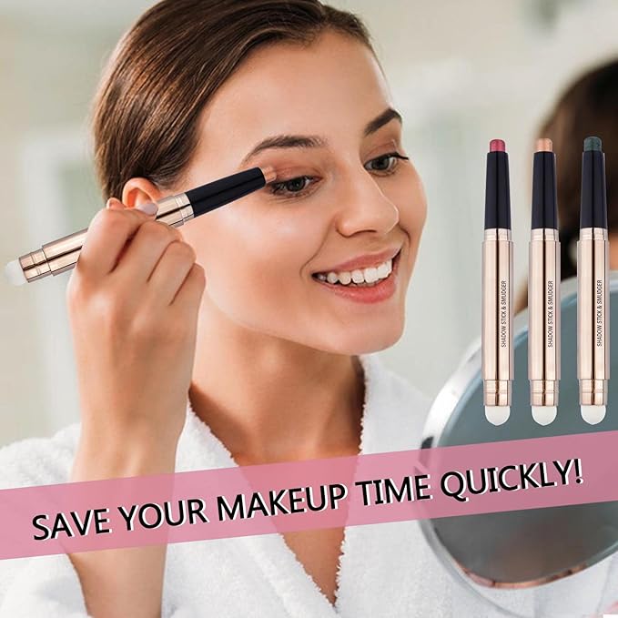 2 in 1 Rose Red Cream Eyeshadow Stick For Eye Makeup Shimmer Eyeshadow Pencil Eyeliner Palette Dark Light Matte Hypoallergenic Waterproof Long Lasting Eye Shadow Multi-Dimensional Eyes Look 06