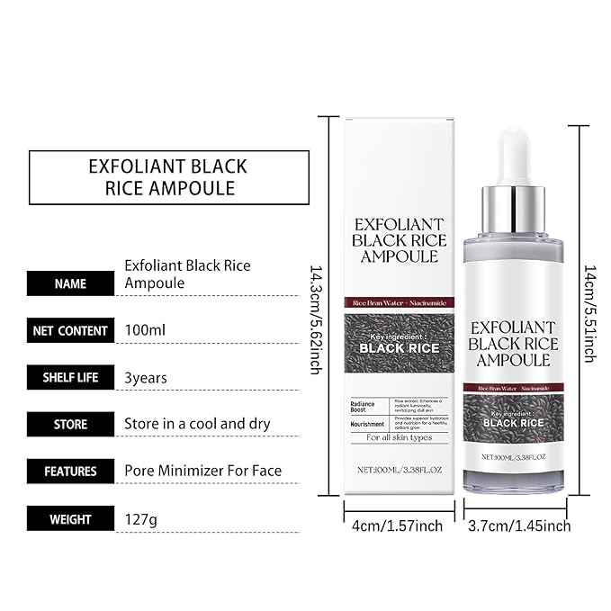 Dual Action Facial Peeling Set - Rice Water & Black Rice Exfoliating Ampoules for Gentle Skin Renewal, Non-Irritating Texture Refiner (2 x 100ml)